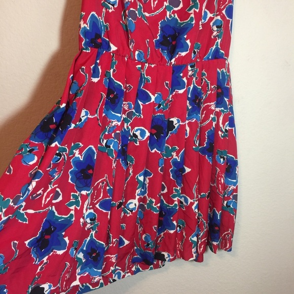 Anthropologie Red Floral Lace Up Back Pleate Dress - Picture 7 of 11